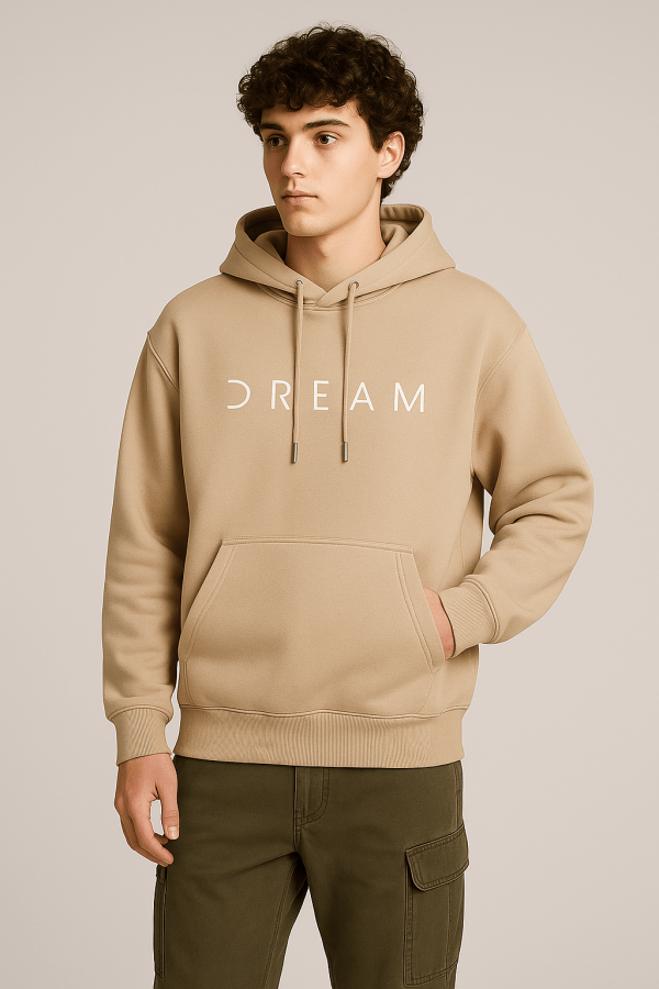 Beige Hoodie Mens | Full Sleeve Winter Cotton Fleece Blend Hoodie